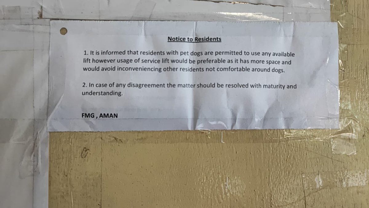 rupunkel's tweet photo. While there is confusion on the use of lifts by pet parents along with their pets & most high-rise society's overly educated people are objecting it, some solace is found when RWA takes the initiative of solving the issue in an amicable manner. Thank you Jaypee Aman. https://t.co/p0DtY2bucT