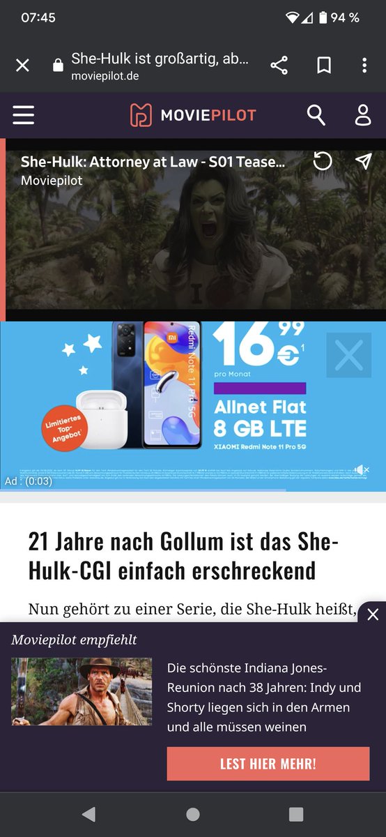 GameCritix's tweet image. Ich verstehe ja, dass Werbung zum Erhalt von redaktionellen Content wichtig ist. Aber vielleicht braucht es bessere Konzepte, vor allem bei den mobilen Ansichten. Nicht das erste Mal, dass ich den Beitrag dann aus Frust doch nicht gelesen habe. @moviepilot