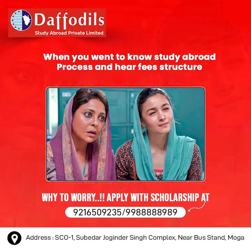 DaffodilsMoga's tweet photo. When you went to know study abroad Process and hear fees structure.

WHY TO WORRY..!! APPLY WITH A SCHOLARSHIP AT
.
Apply Now
📲Consult With Our Experts #Daffodils_Moga
☎️ +91-92165-09235, 99882-95767

#studyvisa #studyabroad #canada #australia #rightchoice #bestintown https://t.co/PuPaCb8S5g