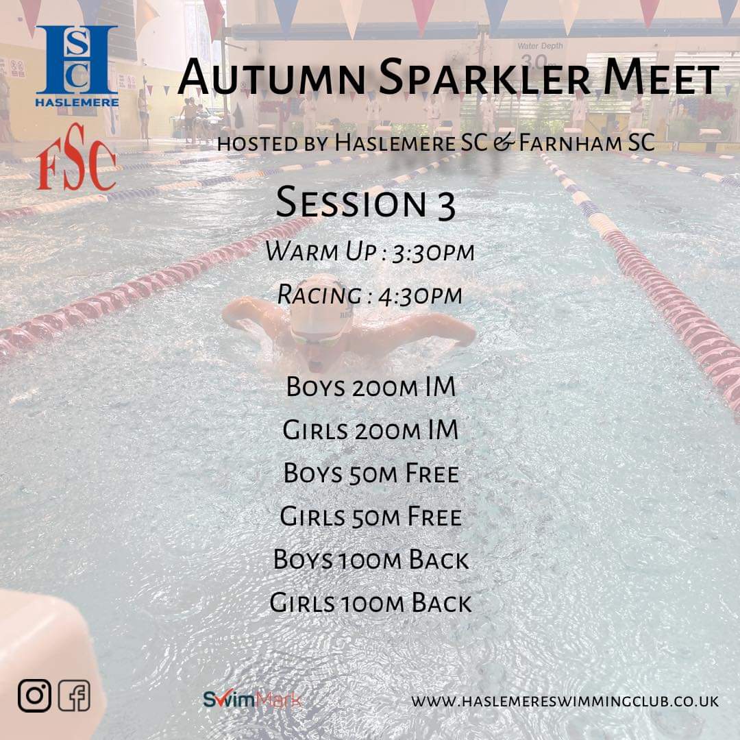 HSC/FSC Autumn Sparkler L3 Open Meet on 16th October. Open for entries now! Contact meets@haslemereswimmingclub.co.uk for full entry info. Hope to see you there!