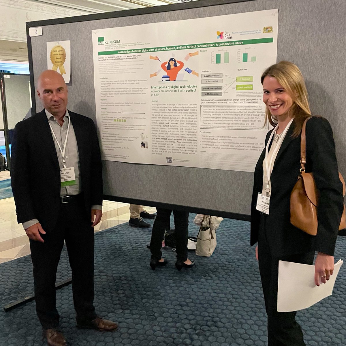 BioHealthPsyFAU's tweet image. Helena Kaltenegger presenting her @ForDigitHealth poster on digital work stress, burnout and hair cortisol at the @ISPNE 2022 conference #ISPNE2022 last week in Chicago. Find a copy at @OSFramework osf.io/j9dge