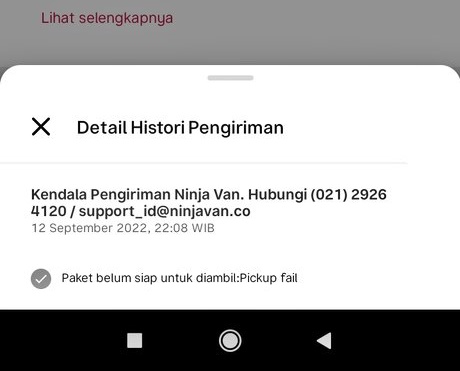 Tolong bantuannya <a href="/BukaBantuan/">BukaBantuan</a> , kemarin saya pakai fitur buka sendnya, tetapi pihak <a href="/ninjaxpress_id/">Ninja Xpress Indonesia</a> belum mempickup, dan malah membuat keterangan gagal pickup barang karena belum siap di pickup, dan itu tidak benar.

padahal saya sudah menunggu kabar dari kemarin malam,