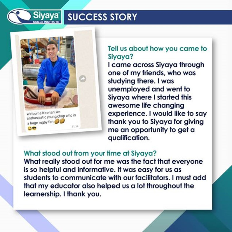 SiyayaSkills's tweet photo. “Awesome life changing experience”  
✨🎉#Congratulations🎉✨ Keenen on your new position at Coastland Sales. @Coastlandsales 
#SiyayaSkills #LearnerSpotlight 
#YouthSkillsDevelopment #SuccessStory #LearnershipsWork #WorkplaceExperience #Nextec #PeopleSolutions #ProudlyEOH https://t.co/D9ZcjnFBiu