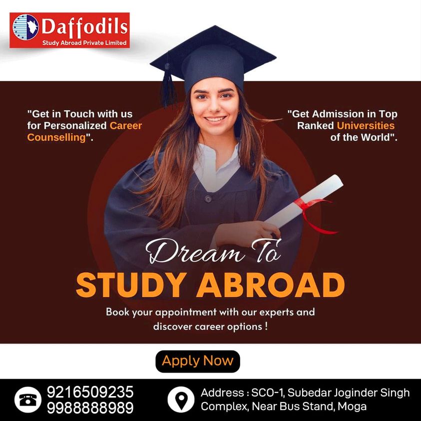 DaffodilsMoga's tweet photo. "Get Admission in Top Ranked Universities of the World".
Dream To STUDY ABROAD
Book your appointment with our experts and discover career options!

📲Consult With Our Experts 
☎️ +91-92165-09235, 99888-88989
#visaconsultants #studyinuk #educationconsultant #internationalstudents https://t.co/kKxj0IWuRK