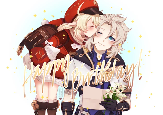 "Happy birthday, Mr. Albedo!~ Look, I drew this for you and got you Cecilias. I hope you like them!" -Klee #Albedo #AlbedoKreideprinz #Klee #Genshinlmpact #原神 