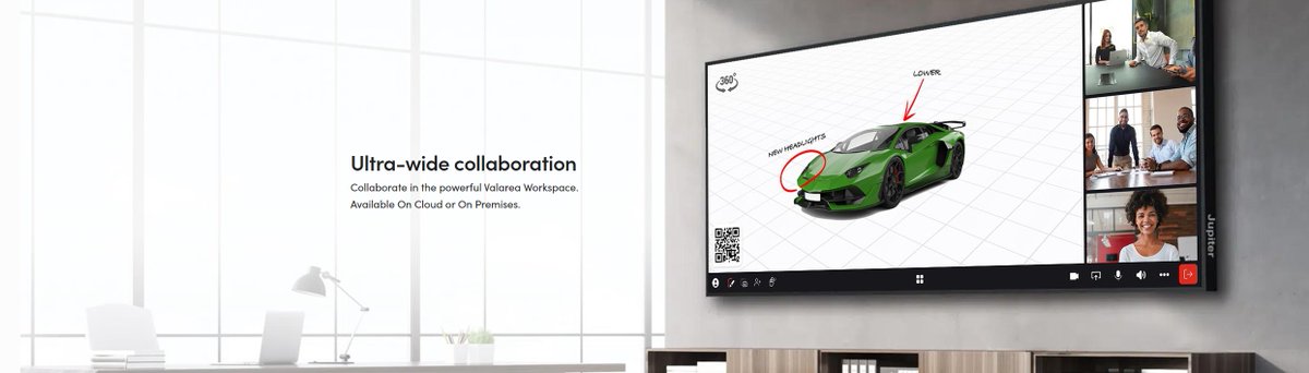 Valarea for Jupiter. The ultra-wide revolution. Valarea for the 21:9 Jupiter Pana displays is the ultimate solution for inclusive meetings and powerful visual collaboration. bit.ly/3QCIoaW #ultrawide #google #collaboration #microsoftteams #Webex #Bluejeans #SmartOffice