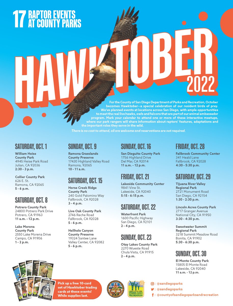 Meet live owls, hawks and other birds of prey throughout the month of October - or as we like to call it: Hawktober! Rangers will be on tour with their resident animal ambassadors to share cool facts and the amazing adaptions these birds have developed over time.
