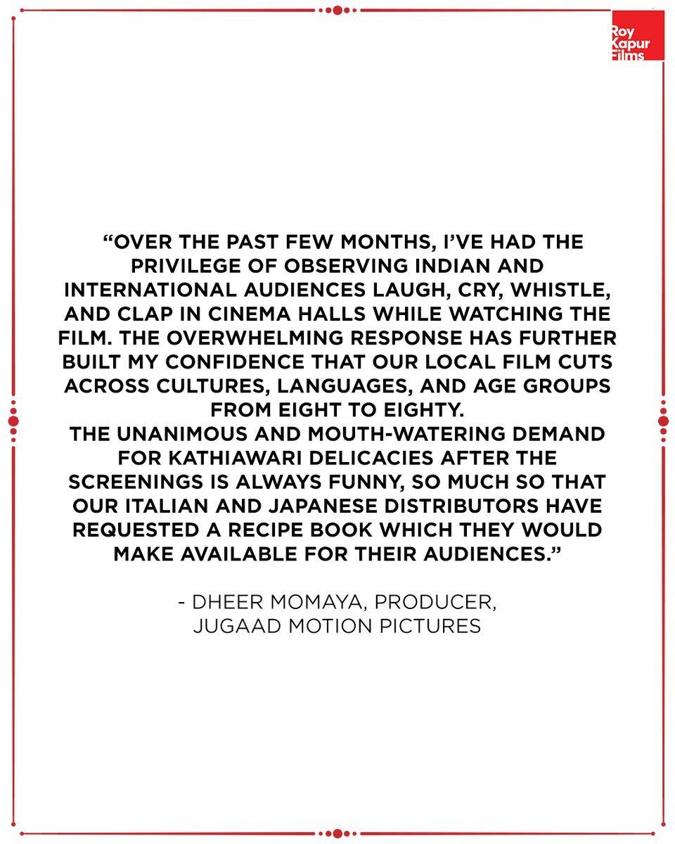 <a href="/roykapurfilms/">Roy Kapur Films</a>  in association with #JugaadMotionPictures to bring  <a href="/PanNalin/">Nalin Pan</a>’s internationally acclaimed #LastFilmShow (Chhello Show) to select Indian cinemas on 14th October 2022.

#DheerMomaya @Orange_Studio_ #MonsoonFilms <a href="/iamrichameena/">Richa Meena</a> <a href="/Malvika25/">Malvika Khatri</a> <a href="/LastFilmShow1/">Last Film Show</a>
