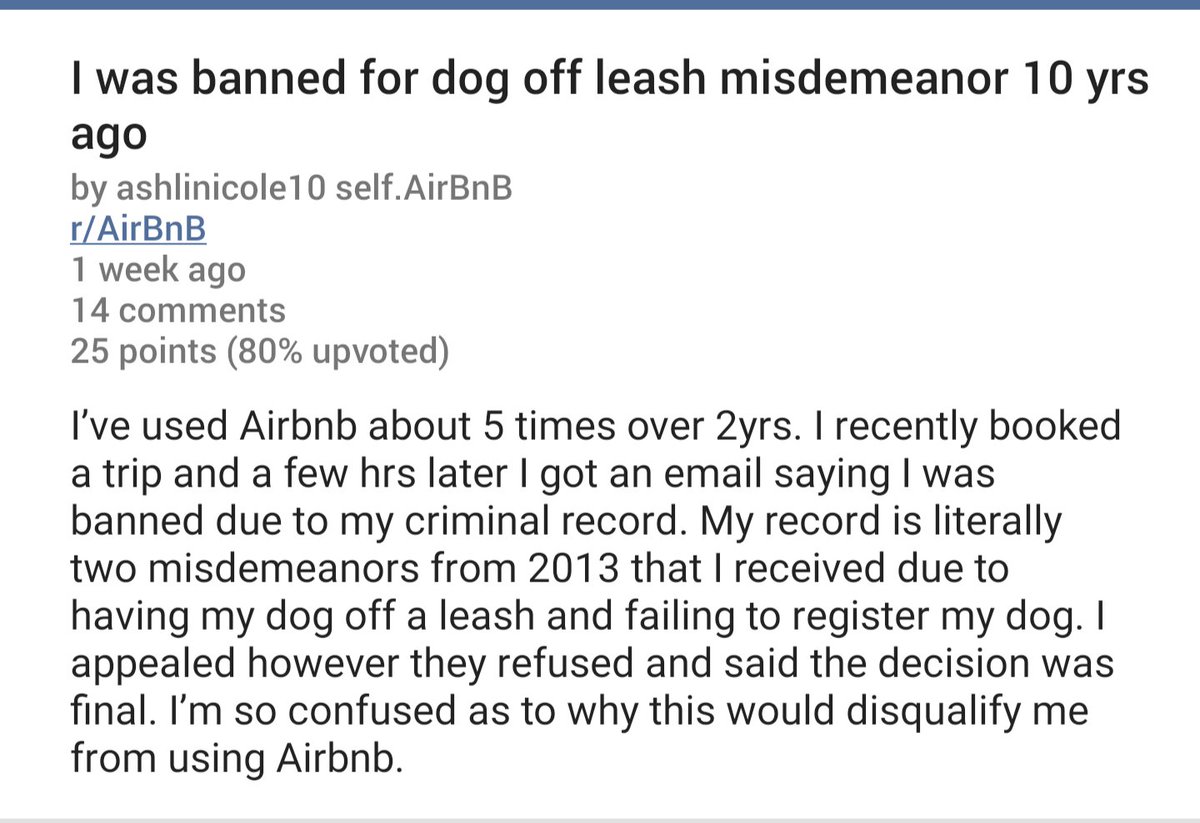 <a href="/bethanyhallam/">Bethany Hallam</a> <a href="/Airbnb/">Airbnb</a> This dude got banned a week ago for having his dog off leash a decade ago

👀