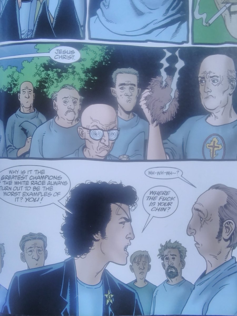 danrossartist's tweet photo. Reading Preacher (because it's one of the best comic books ever) and what Jesse says at the bottom of this page is one of the best things ever.
#America #preacher #comicbooks #garthennis #dccomics #wherethefuckisyourchin #jessecuster #DCComicsForever #art #preachercomicbook https://t.co/cPVZLwznii