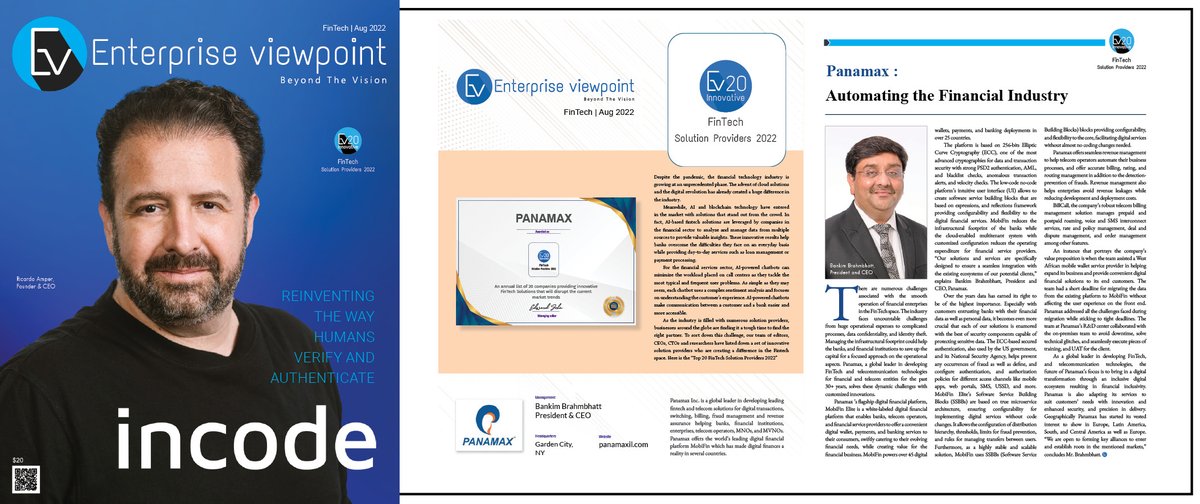 evbizmag's tweet photo. Congratulations to @Panamax_Inc. on being Top 20 FinTech Solution Providers 2022 by @evbizmag. The remarkable achievement is a total result of dedication, teamwork and workmanship https://t.co/pxFfS0QCZP #fintech #tech #technology #finance https://t.co/dUluL9fks7