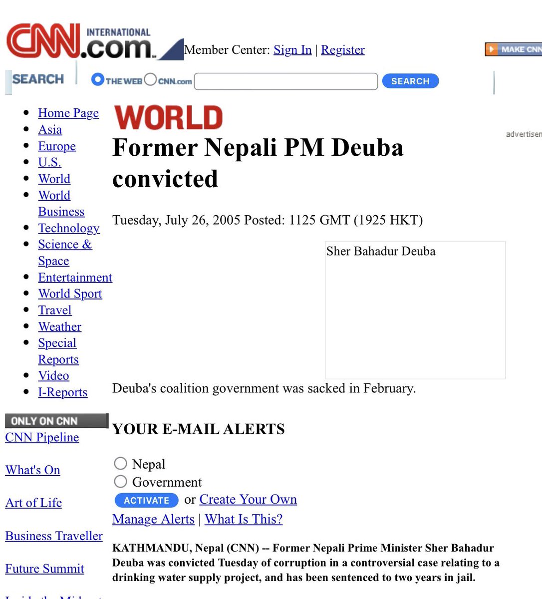 Sureshkshetri09's tweet image. देउवा र सिंह भष्ट्राचारी प्रमाणित भइ जेल सजाय भएको समाचार लाई CNN ले यसरि प्राथमिकता को साथ प्रकाशन गरेको थियो ।