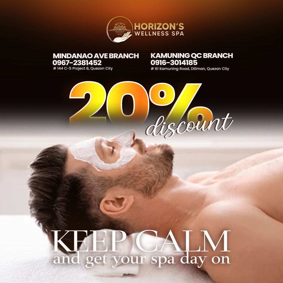 HorizonSpa_'s tweet photo. KEEP CALM ang get your spa day on with our on going 20% Discount on all services. Visit our Mindanao Ave and Kamuning Branch now to avail.

See you at @HorizonSpa_2 https://t.co/HPT9y9kRNw