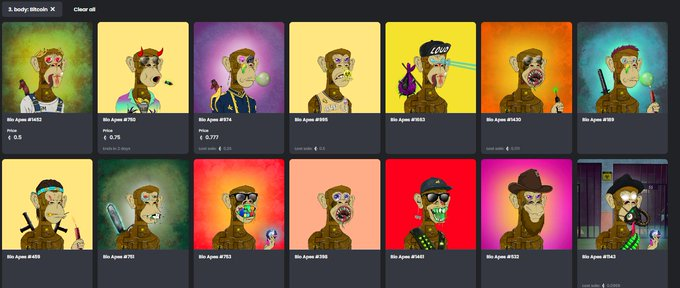 Only 3 of 75 #Bitcoin bodied .<a href="/Bio_Apes/">☣️ Bio Apes (SOLD OUT) 🧪</a> 

 currently listed with a floor right now of 0.5 #ETH 

Probably nothing 👀👀

#BioApes #MandoxMilitia #BananaClubToken #NFTCommunity #DAO #PumpItUP

opensea.io/collection/bio…