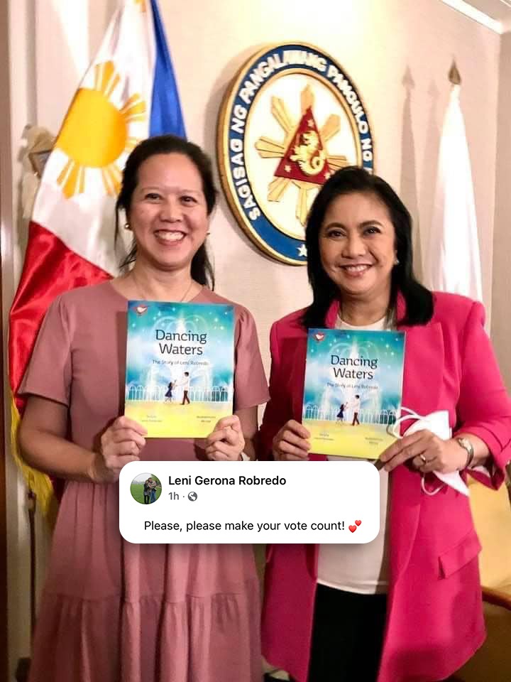 inquirerdotnet's tweet photo. LOOK: The book on former VP Leni Robredo titled “Dancing Waters: The Story of Leni Robredo,” written by Yvette Fernandez and illustrated by Abi Goy, has been nominated in the Children’s Picture Books category at this year’s Filipino Readers’ Choice Awards. | 📷: Robredo/Facebook https://t.co/kzkvjwuxNH