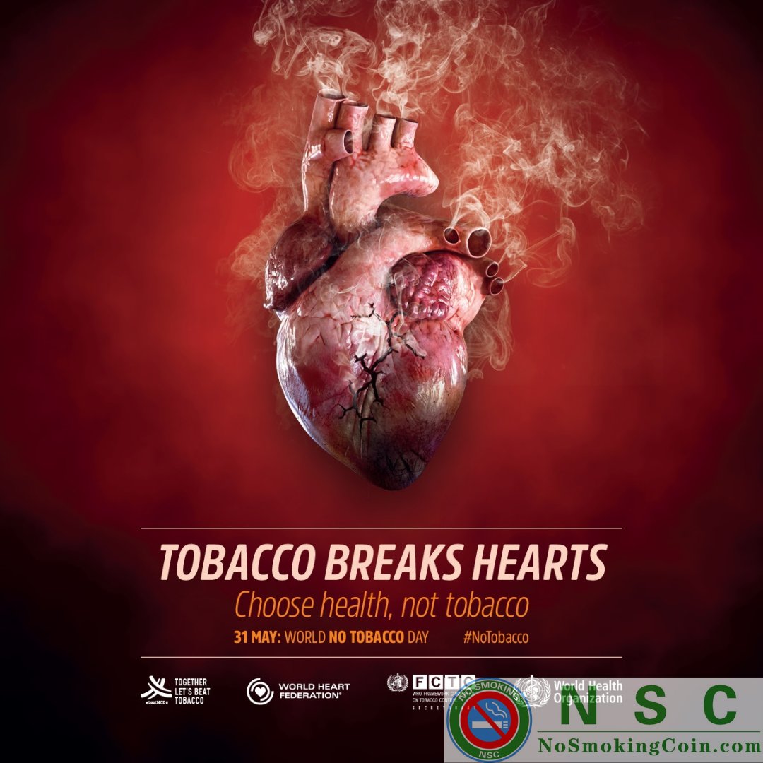 Smoking increases the formation of plaque in blood vessels. Coronary Heart Disease occurs when arteries that carry blood to the heart muscle are narrowed by plaque or blocked by clots. 
#NSC #NoSmoking #NoSmokingCoin
