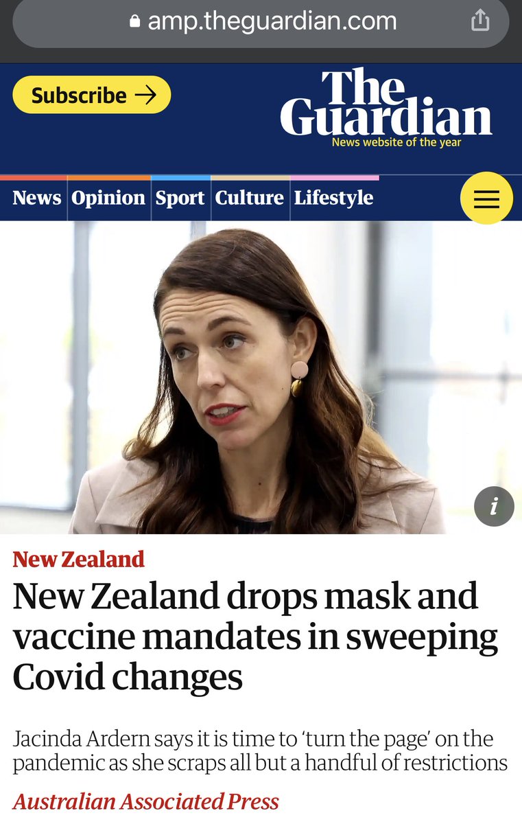 Quand le pays le plus covidiste, la Nouvelle-Zélande, arrête les obligations sur les masques et les vaccins.
✅Ils ont perdu, ils le savent et les résistants ont gagné. Bravo à tous les Résistants d’avoir tjs défendu la Liberté.
(D’autres pbs arrivent mais réjouissons-nous !)
