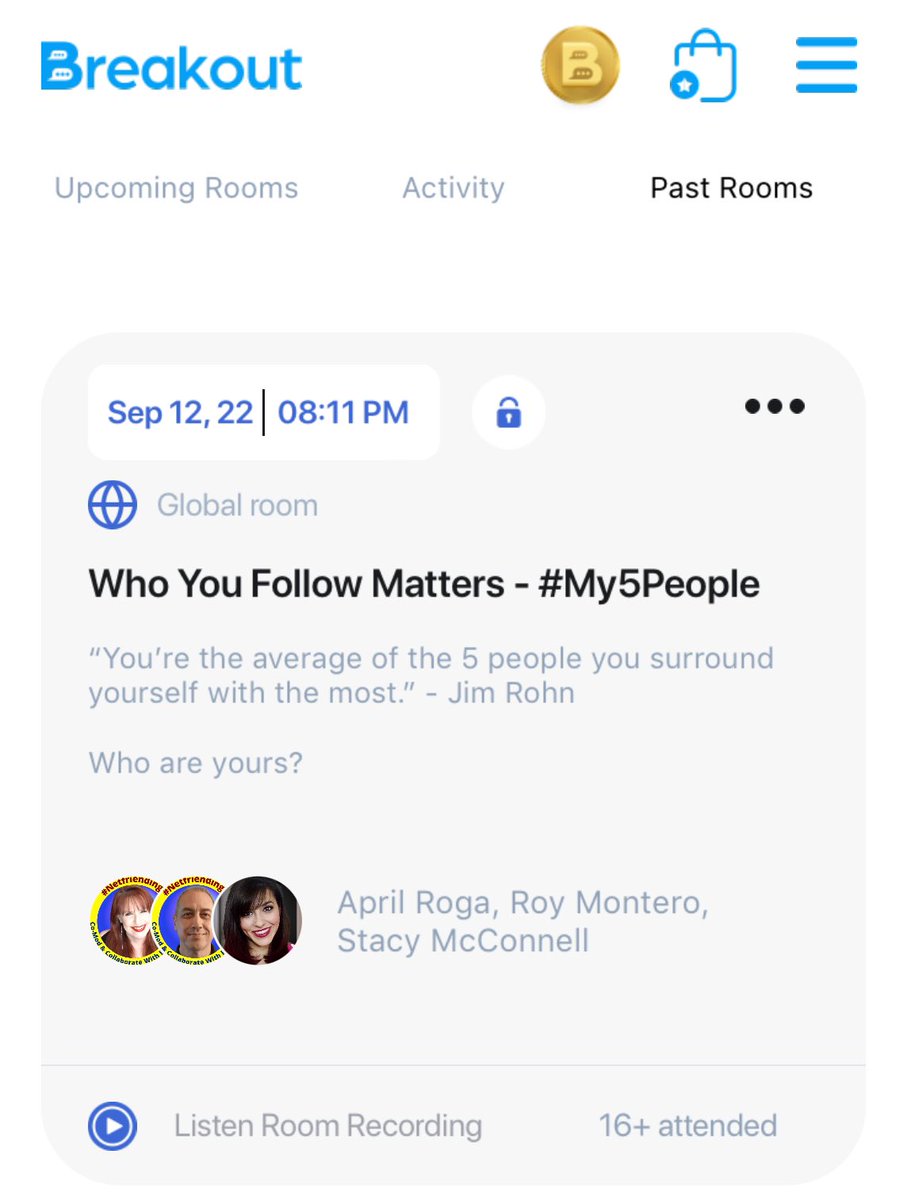 LOVING the <a href="/breakoutsocial/">breakoutsocial</a> app!!! Meeting some great &amp; helpful people. We’re eager to grow with this platform. Myself and my hubby, <a href="/RoyMontero/">Roy Montero</a>, will continue to consistently host rooms Mon thru Thurs and Saturday evenings at 8:11 PM ET. Come BREAKOUT with us 🤗