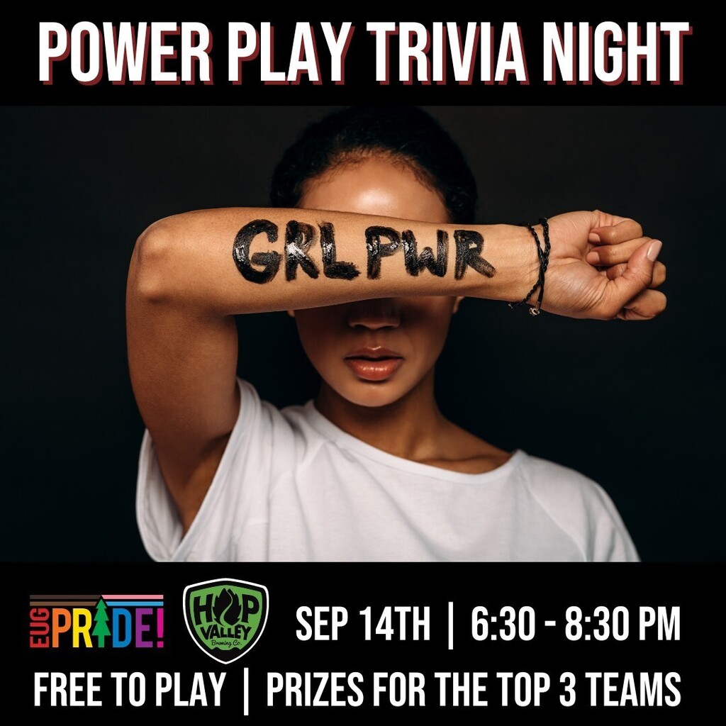 EugPride's tweet photo. This Wednesday, September 14th is our last trivia night! We hope you'll join us at Hop Valley Eugene 6:30-8:30 pm for a night of "power" questions. Be sure to keep an eye out on social media for clues to our rounds' categories. https://t.co/7jtorWNPpM