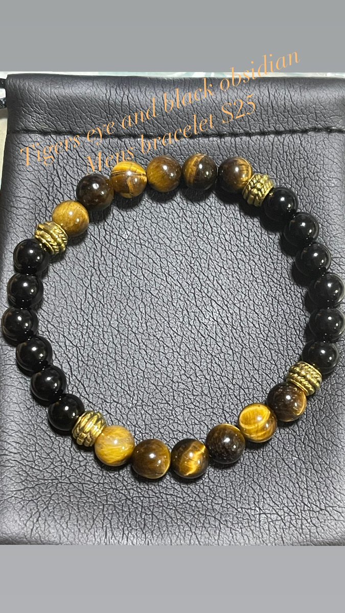 Tigers eye and black obsidian Mens bracelet $25 #handmadewithlove #tigerseyestone #tigerseyecrystalbracelet #blackobsidiancrystal #jennuinjewelryllc #supportwomenentrepreneurs