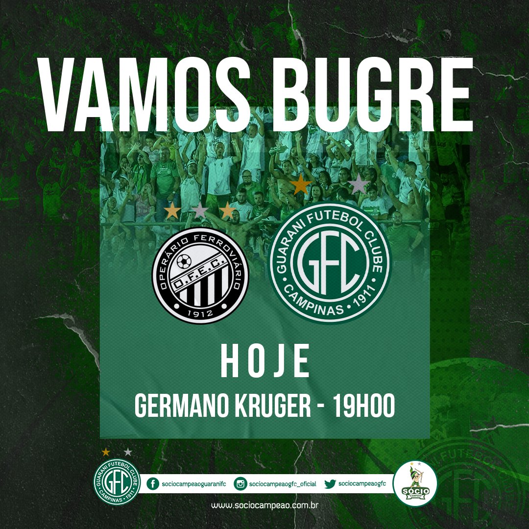 sociocampeaogfc's tweet photo. HOJE É DIA DE GUARANI! 💚
⚔ Operário x GUARANI
🏟 Germano Kruger
⏰ 19h00
#sociocampeao #guaranifc #bugre #brincodeouro #campinas #sociotorcedor #hsg #todossomosguarani #bugrino #bugrina #torcidadoguarani #futebolpaulista #programafidelidade #avantemeubugre https://t.co/hwdxaMb7je