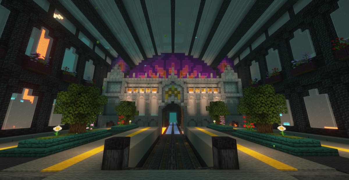 47_Protons's tweet photo. i would also like to point out the NETHER HUB which oh my GOD is so pretty and nice to hang out in and it is ENTIRELY thanks to The Wizard and nearly two weeks of nonstop building (All I did was add plants and such) https://t.co/hquvBe4fof