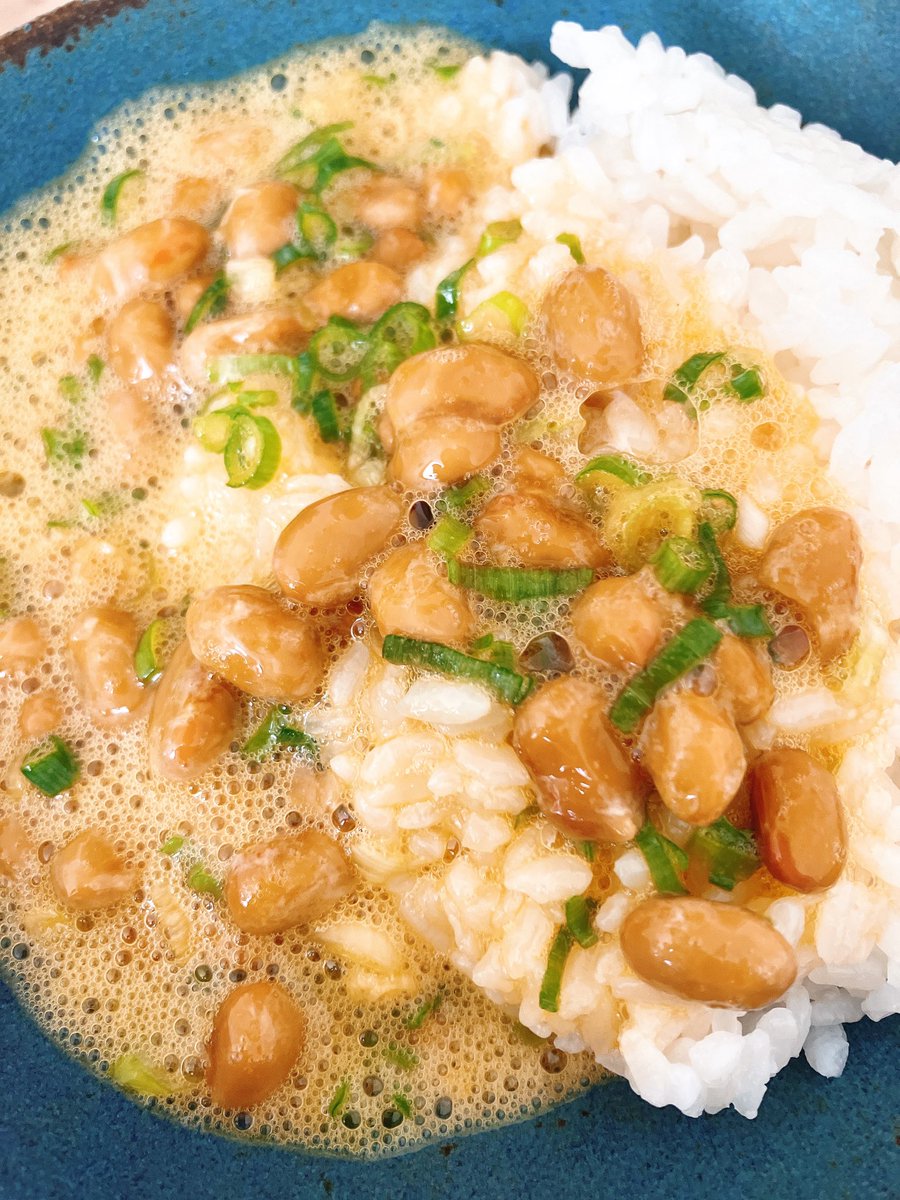 My comfort food Natto Tamago kake gohan (Natto with raw egg green onions and soy sauce over rice)!!! Meshiagare!!!