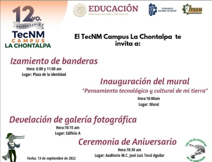 itdelachontalpa's tweet photo. #ElTecNMCampusLaChontalpa te da a conocer sus actividades del 12vo. Aniversario #OrgulloITECH https://t.co/Ps25hUwHCv