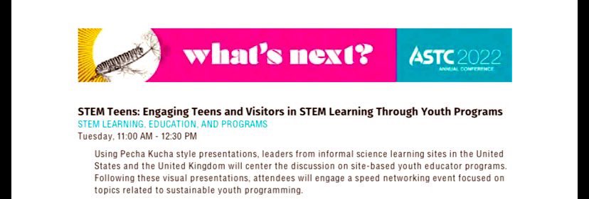 STEM Teens Project (@stemteens) on Twitter photo We are so excited to be at the Association of Science & Technology Centers conference this year. Come meet us here tomorrow! #ASTC2022 <a href="/ScienceCenters/">Association of Science and Technology Centers</a> #informalSTEM #STEMTeens We are so excited to be at the Association of Science & Technology Centers conference this year. Come meet us here tomorrow! #ASTC2022 <a href="/ScienceCenters/">Association of Science and Technology Centers</a> #informalSTEM #STEMTeens