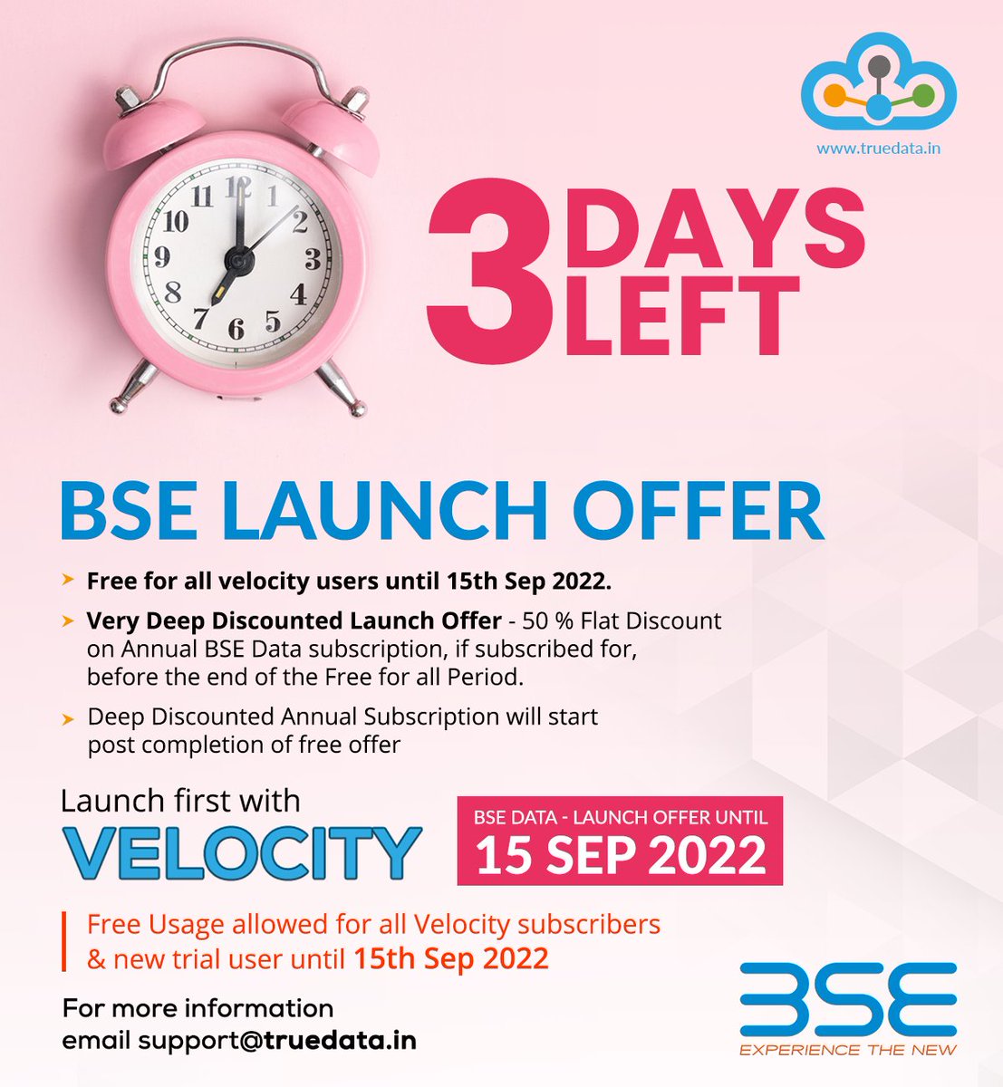 truedata1's tweet photo. 🔥📣 TRUEDATA - BSE LAUNCH OFFER
🔥 🔥 3 Days Left
💁♂️ Free Usage allowed for all Velocity subscribers & new trial user until 15th Sep 2022
📌 Visit https://t.co/WfKfhbl81d
#Truedata #BSE #realtimedata #LaunchingOffer #marketdataAPI #python #nodejs #php #dotnet #csharp #velocity https://t.co/fs6pkcKiFP