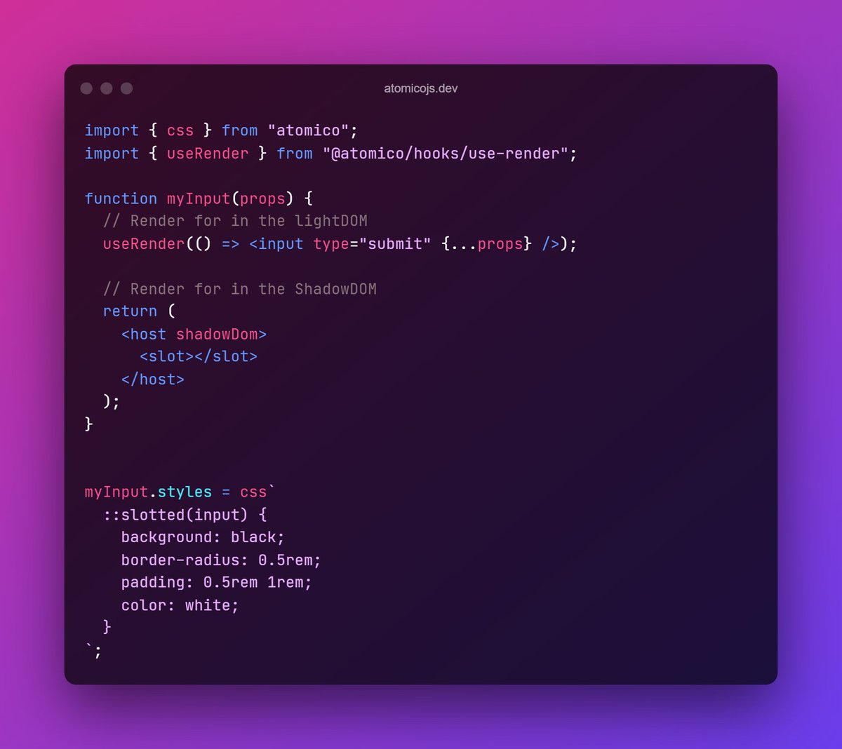Uppercod's tweet image. With @Atomicojs #webcomponents you can easily create components that communicate natively with forms, the trick is simple, hybrid render 🤯 (with Atomico this even works inside React) studio.webcomponents.dev/edit/zbfaaheBy…