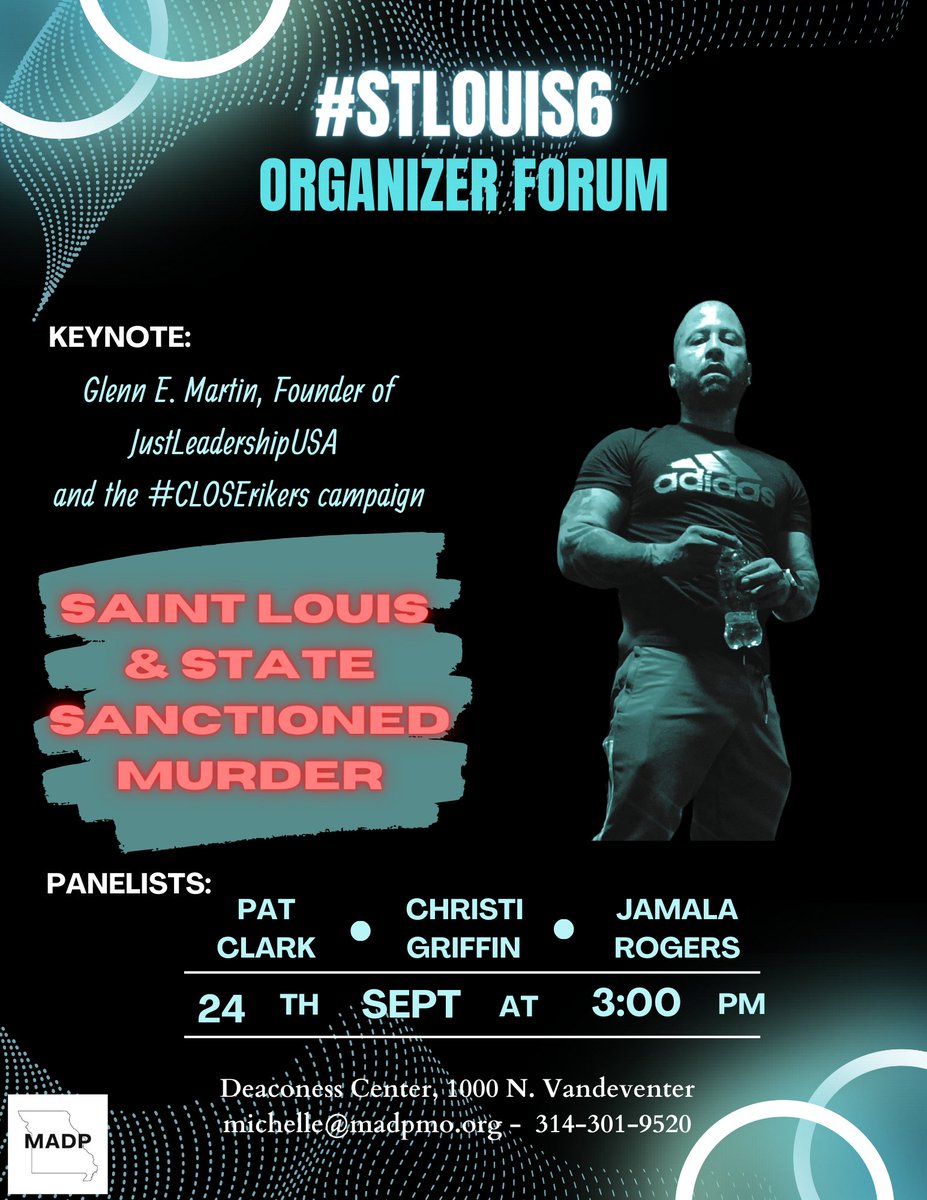 WhurDeyDoDatAt's tweet photo. #StLouis6 Organizer Forum
#Local #State #National Organizers, Advocates & Activists! Join us 9/24 to learn about #StLouis & the #DeathPenalty. @glennEmartin will inspire all to support #ClemencyForKJ! How can you/your org show up for KJ?
#NoMoEcexutions
#AbolishTheDeathPenalty https://t.co/FShDnrnX1R