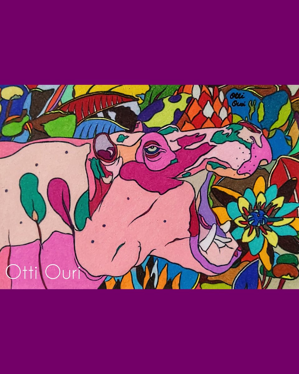 「秋の装い?若干シックなカバさん#art #artwork #artistsont」|suna_fukin(ᵔᴥᵔ)@Otti Ouri個展Ⅲ🐣4/24-30 銀座中央ギャラリー🌺のイラスト