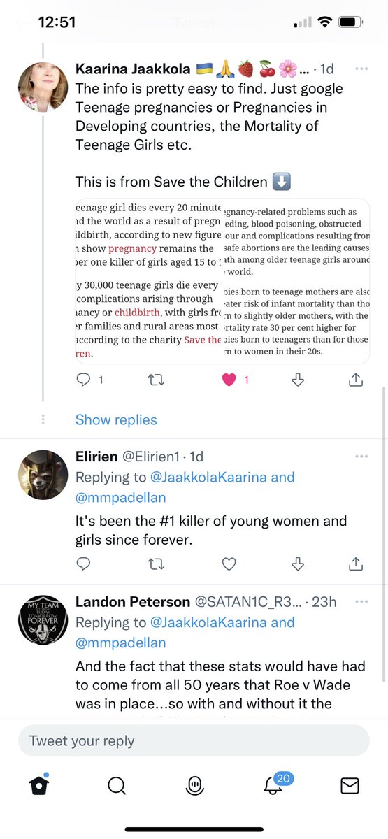 moonlitangels2's tweet photo. @NathanMackBrown @chipfranklin Thanks for speaking up for those that give birth, but men must also look at facts like over 1,000,000 deaths due to #ForcedBirth and every 20 minutes a teen dies due to pregnancy or birth! #ProLifeISGenocide #AbortionRightsAreHumanRights #RoeRoeRoeYourVote https://t.co/550YMfKKfx