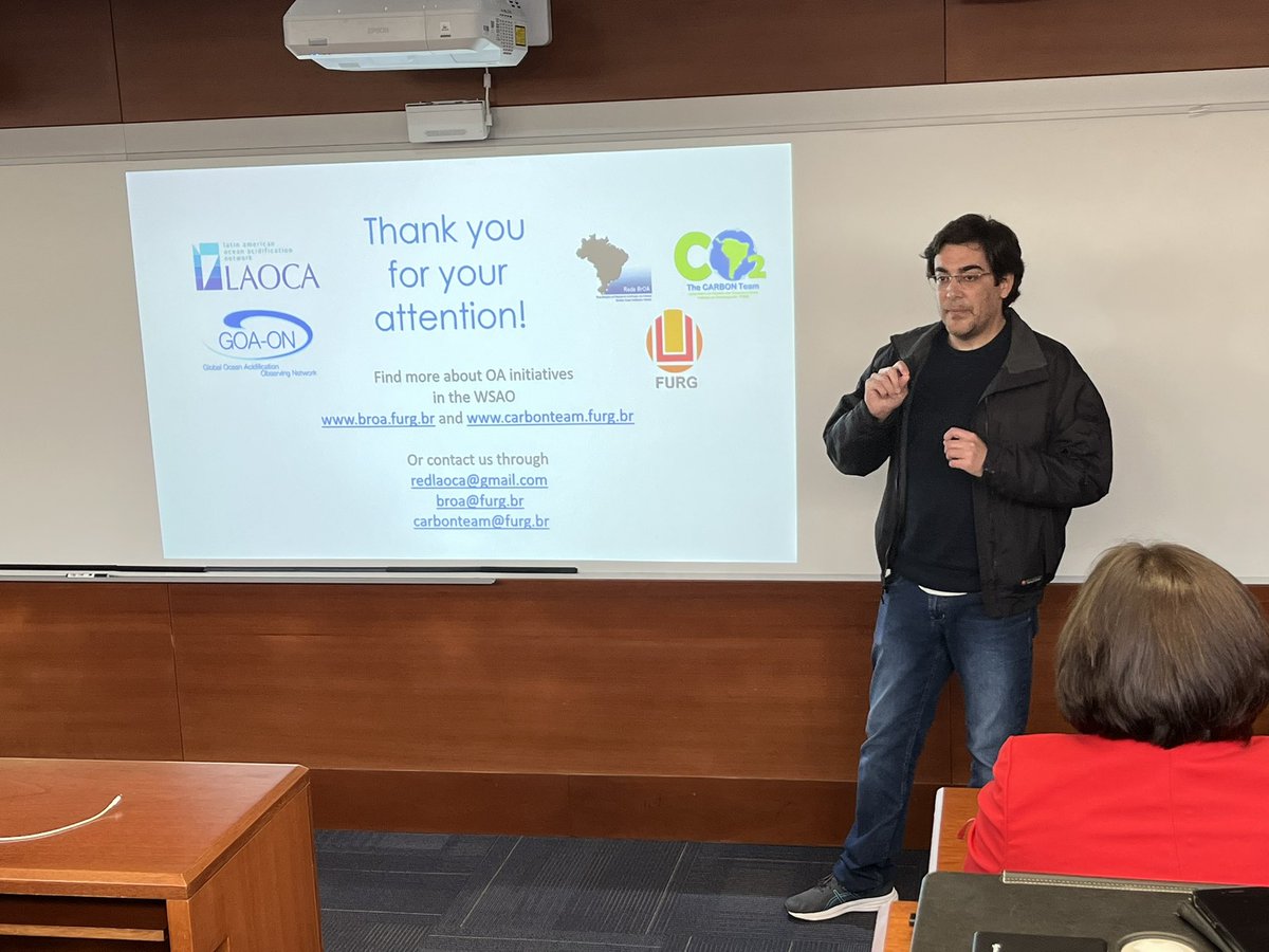 leocfurg's tweet photo. Today, at the Latin American Oceanic Acidification Network #LAOCA event, during @Highco2L, Prof. Rodrigo Kerr presented, from the #Tropical Ocean to #Antarctica, the main areas of study by the #Brazilian Network for Oceanic Acidification (#BrOA), based at #LEOC. https://t.co/YJqiphsJqV