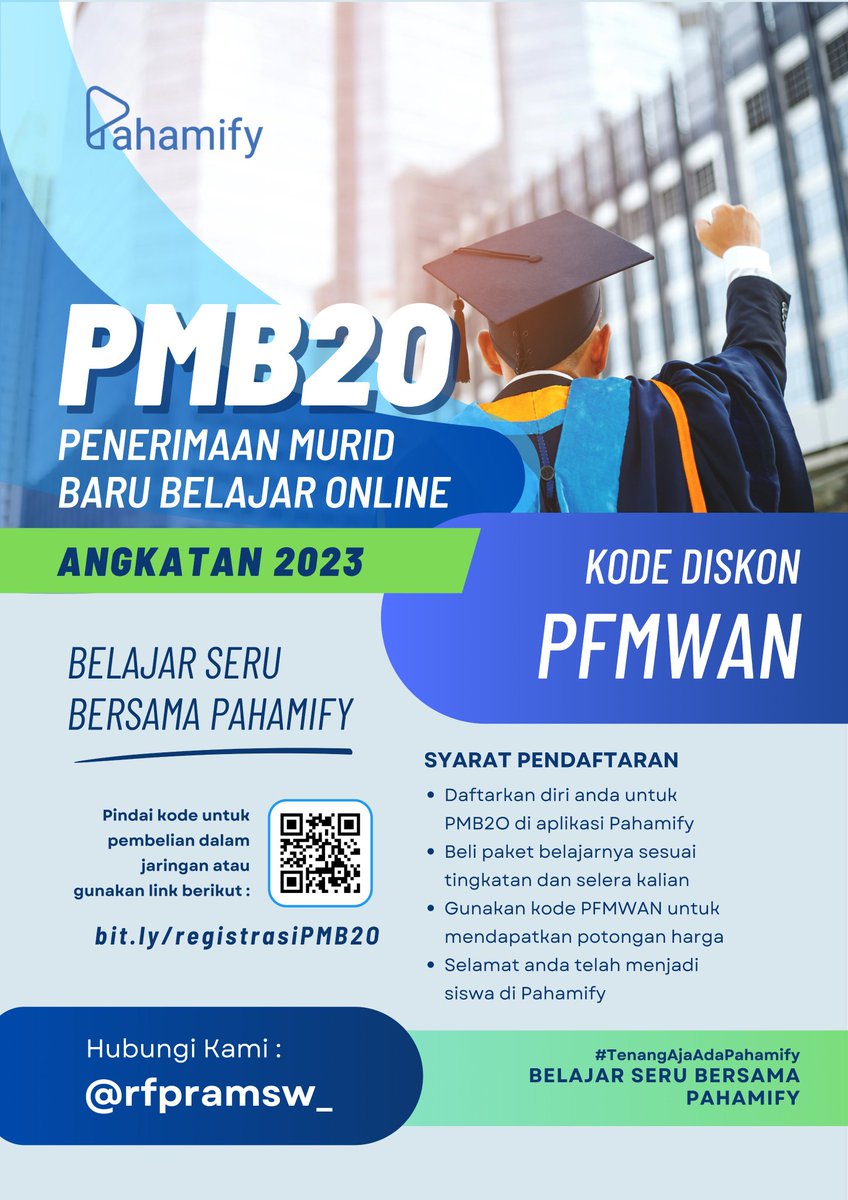 rfpramsw's tweet photo. Kalian bisa gunakan kode PFMWAN sebelum membeli paket belajar di Pahamify! Dengan kode tersebut, kalian bisa mendapatkan diskon loh! Pembelian paket bisa dilakukan di https://t.co/EDT6UmftPh! 

Jangan sampai ketinggalan dan kehabisan diskonnya ya!

pfmwan diskon pahamify kode https://t.co/wpckcMFvW7