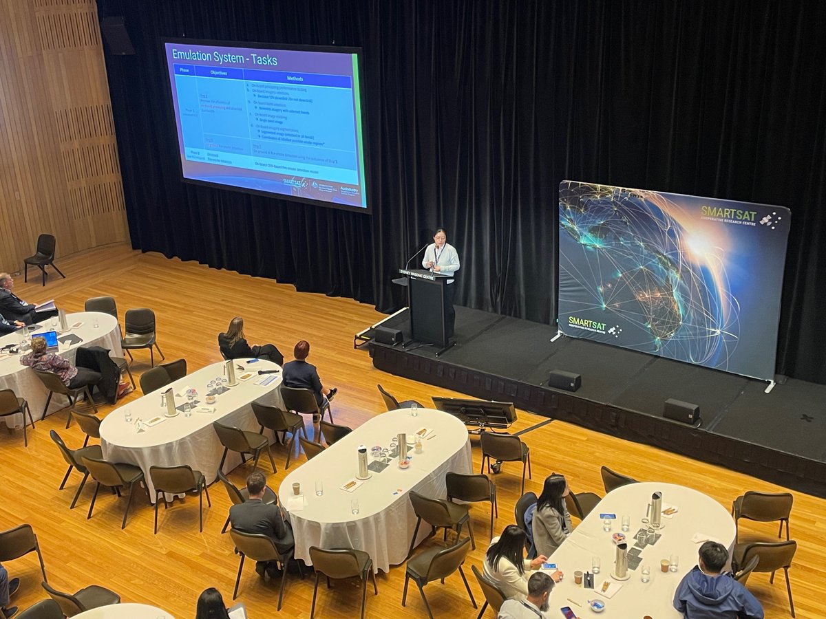 SmartSatCRC's tweet photo. This afternoon's round of Technical Sessions explored @SmartSatCRC projects in the field of Onboard Processing and Earth Observation Instruments, and Communications and Platforms. 

#SSCRC22 #Conference #AuSpace #SpaceIndustry #Event #Space #TechnicalSessions #EarthObservation https://t.co/3oqd9h9zV8