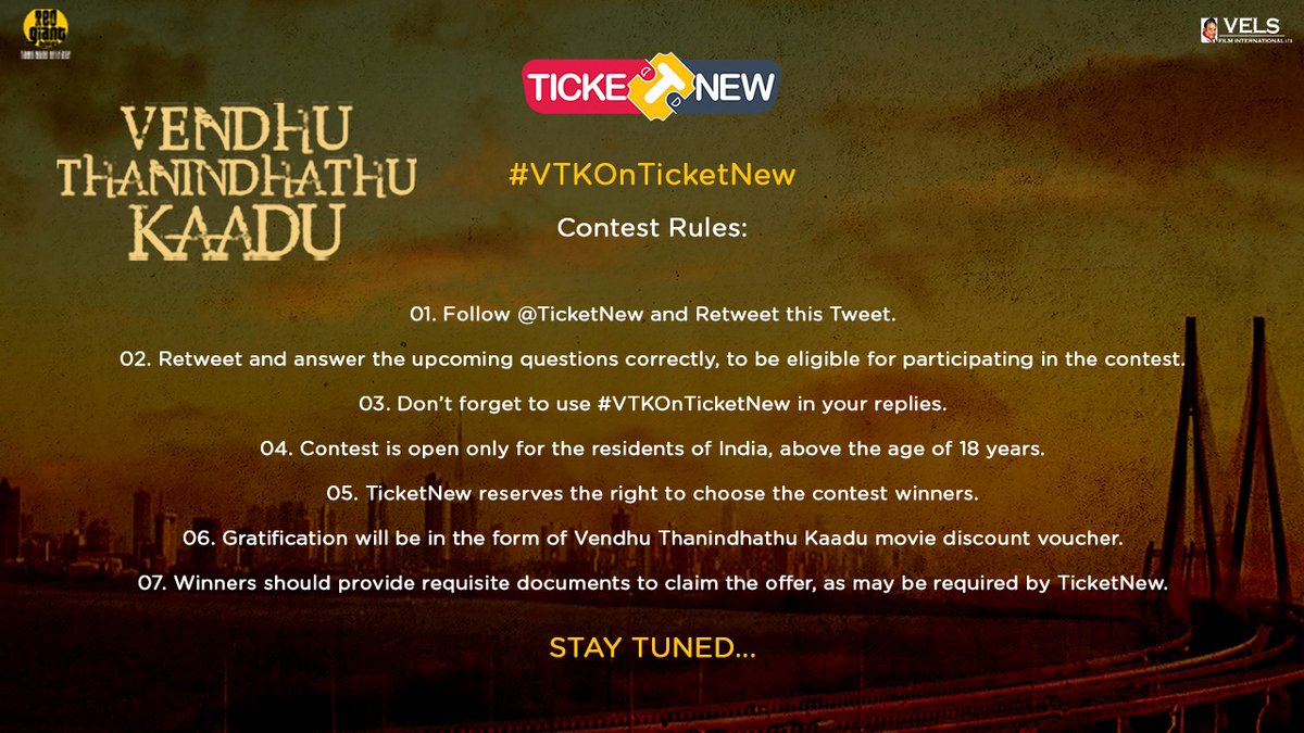 thunivuBB01's tweet image. ⚡#TicketNewContestAlert⚡

Here are set rules for participating in the contest 
#VTKOnTicketNew🤩

@SilambarasanTR_ @menongautham @arrahman
@VelsFilmIntl @IshariKGanesh @Udhaystalin
@RedGiantMovies_ @ConzeptNoteOff @TicketNew