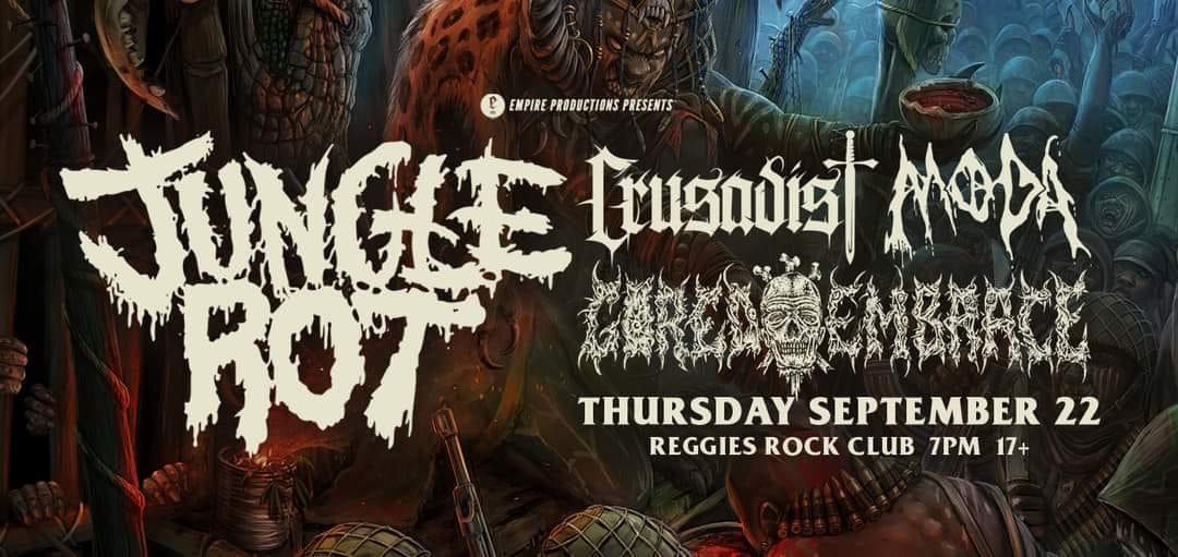JungleRotBand's tweet photo. CHICAGO! 9 days away lets fuckin GOO!! Get those tickets! We arent playing in the area for quite some time! Come out and kill!

https://t.co/6D8ostJBc4

#chicago #deathmetal #oldschooldeathmetal #reggieschicago #junglerot #OSDM #concert #chicagoconcert #liveinchicago https://t.co/dw1Zxm6wSi