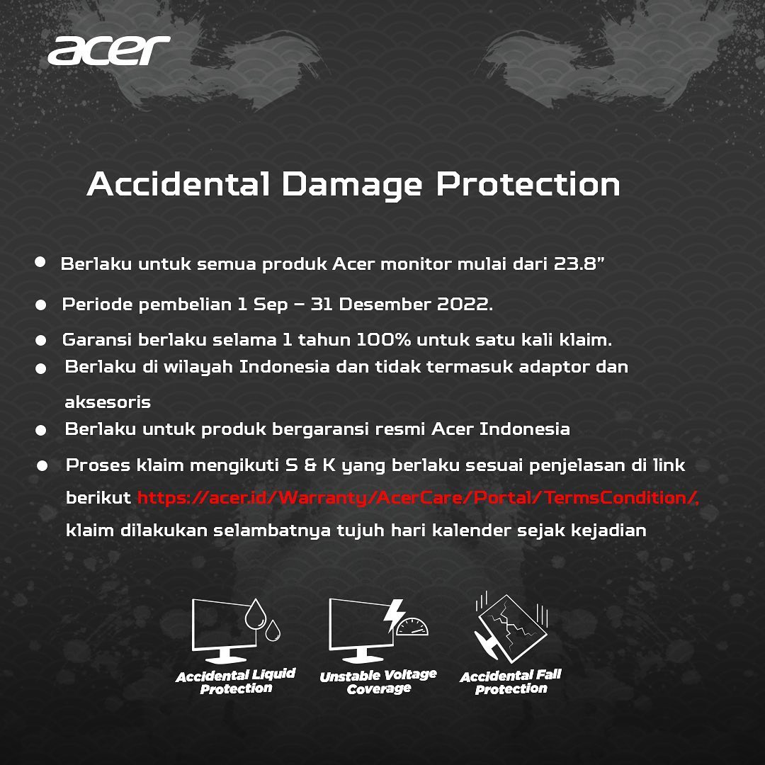 acerID's tweet photo. Lindungi Monitormu dari kerusakan dan nikmati segala produktivitas tanpa perlu khawatir dengan 3+1 Monitor Warranty!

#AcerID #MonitorGaming #AccidentalDamageProtection https://t.co/zKqjimcqDB