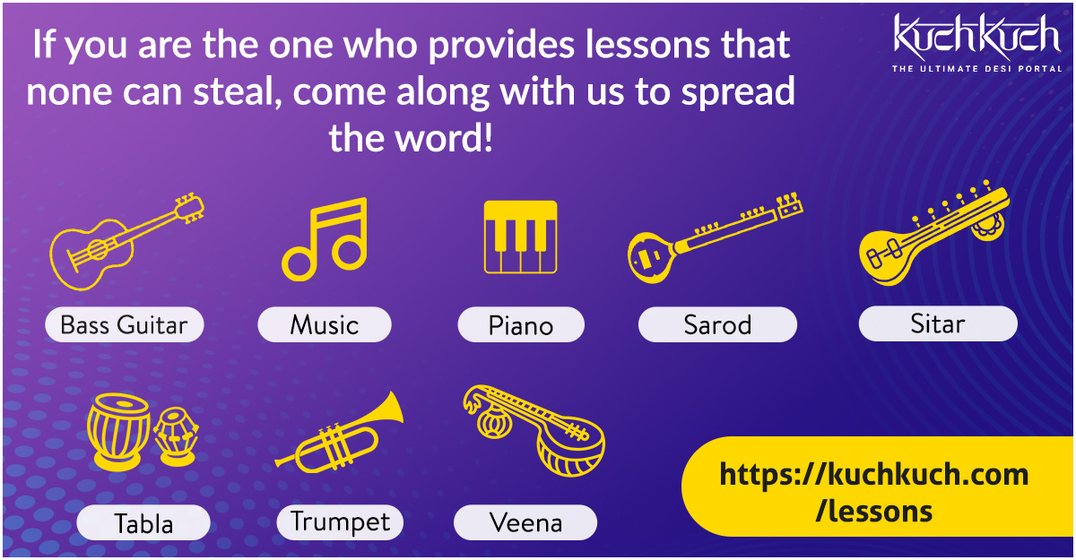kuchkuchdotcom's tweet image. If you are the one who provides Lessons that once can steal, come along with us to spread the word!
for more details kuchkuch.com/lessons/

#music #kuchkuchusa #bassguitar #piano #sarod #sitar #tabla #trumpet #veena #kuchkuch #musicteachers #bassguitartutor #pianotutor