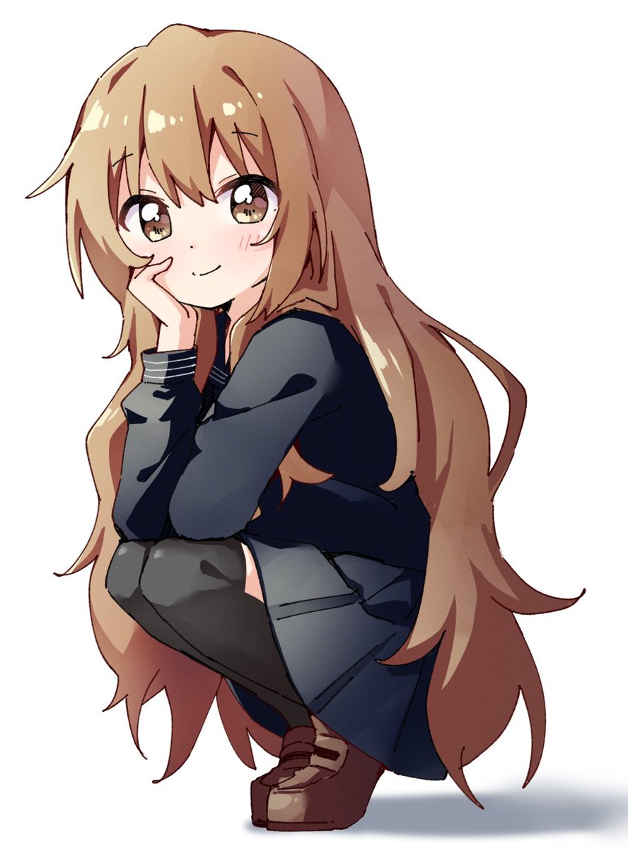 aisaka taiga 1girl solo long hair thighhighs skirt school uniform brown eyes  illustration images