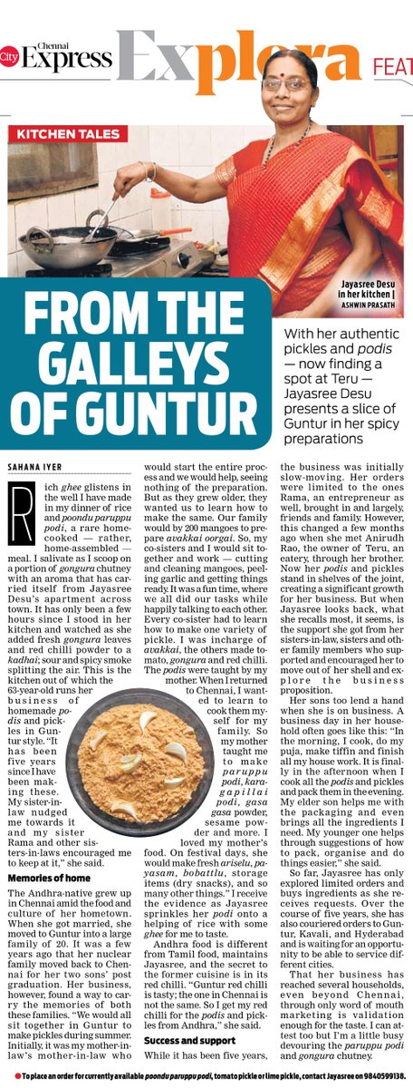 #KitchenTales: With her #homemade podis and pickles, Jayasree Desu brings the flavour of her hometown #Guntur to #Chennai. 
#food #homechef #entrepreneur #AndhraPradesh #TamilNadu
<a href="/NewIndianXpress/">The New Indian Express</a> <a href="/xpresstn/">TNIE Tamil Nadu</a> <a href="/SahanaIyer5/">Sahana Iyer</a>
 
Click here to read: bit.ly/3d7ok2K
