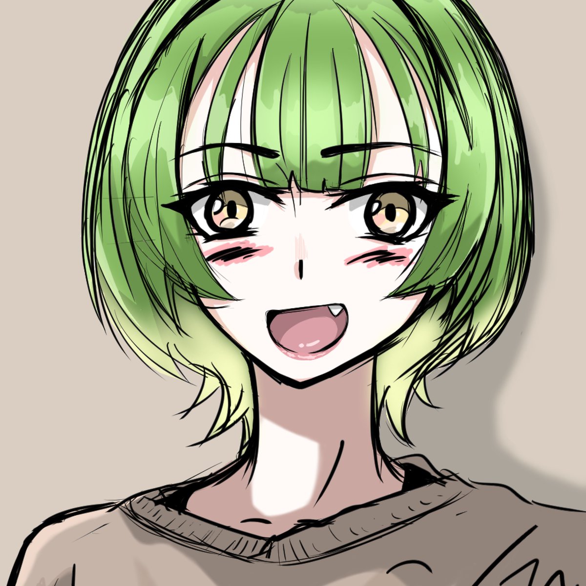 solo green hair fang 1girl smile open mouth short hair  illustration images