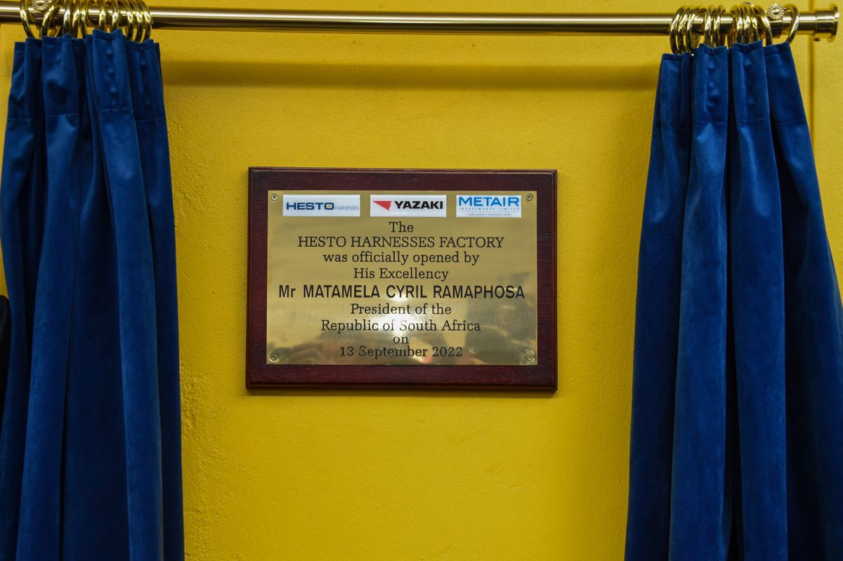 SAgovnews's tweet photo. [HAPPENING TODAY] President @CyrilRamaphosa officiates the cutting of the ribbon and unveiling of the plaque ceremony to mark the grand opening of #Metair’s R500 million manufacturing facility for automotive sector parts in KwaDukuza, KwaZulu-Natal #InvestSA https://t.co/TCBRCgJzui