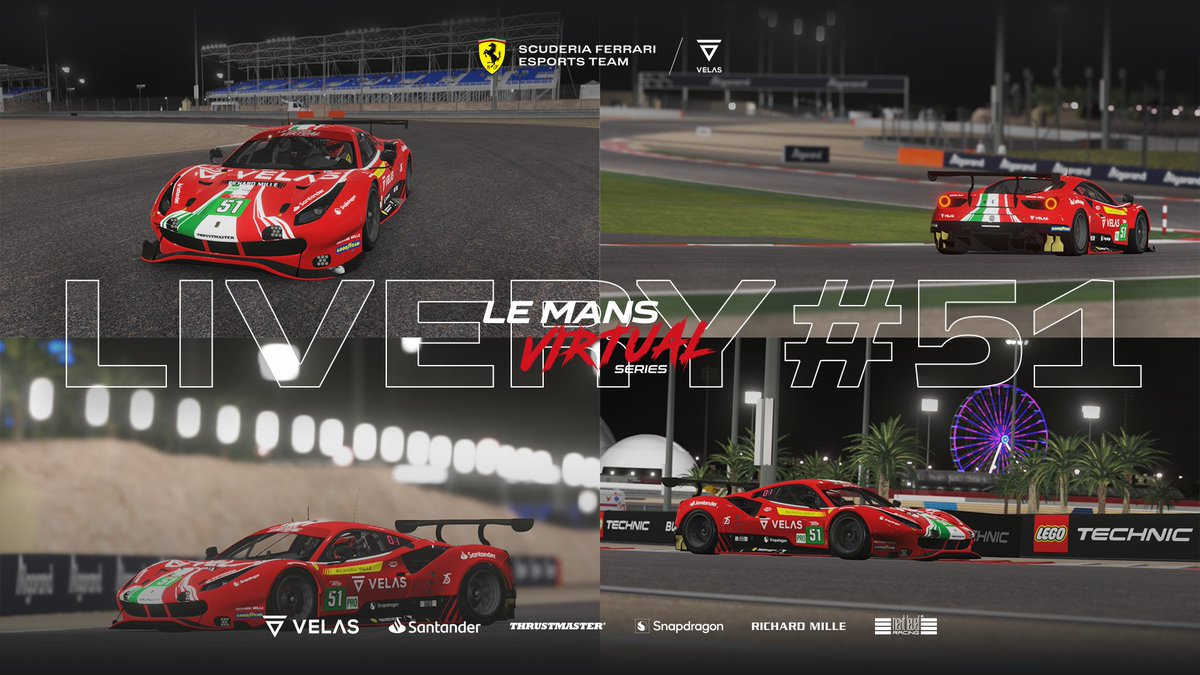 FerrariEsports's tweet photo. The first race is super close 👀, but first...enjoy our livery 

@jordy_zw, @KasperStoltze, @_Nicklasnielsen 
@LeMansVirtual 

#FerrariEsports #LeMansVirtual #FerrariRaces https://t.co/NsUaXLlTX9