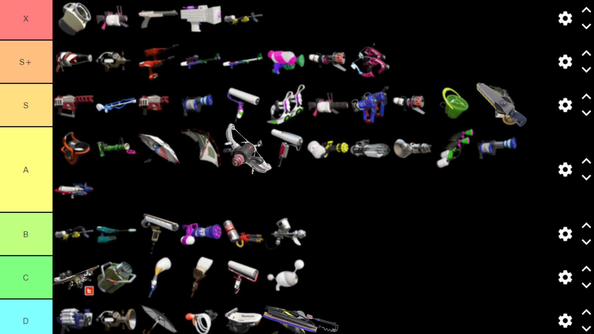 りるりーる スプラトゥーン3初期環境の武器tear表です ガチルール4種においてのランキング 一緒に作ってくれた Sheltan Mon1 使用武器を悩んだ時はぜひ参考にしてみてください T Co Vhlmvje90u Twitter