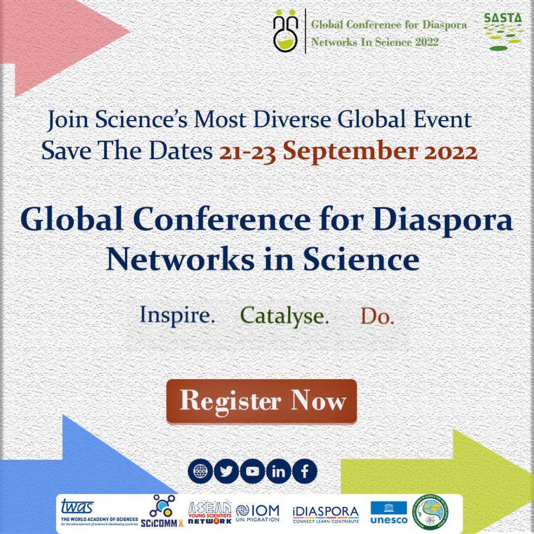 OWSD is happy to announce that we will have 2 panels at the upcoming Global Conference for Diaspora Networks in Science #GCDNS22 - details coming soon. In the meantime, register at: sastaworld1234.wordpress.com/the-global-sum… #Diaspora #InspireCatalyseDo