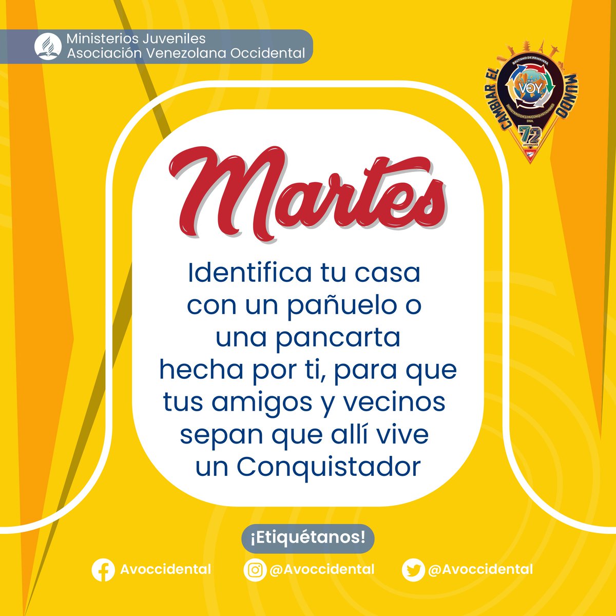 avoccidental's tweet photo. ⚠️ATENCIÓN JÓVENES AVOC⚠️
.
Continuamos con el reto de este día 🤩🥳 👏🏻👏🏻👏🏻 con el #️⃣2️⃣
.
Recuerda usar los
#Wpd2022
#conquistadores
.
No olvides compartir tus retos cumplidos en las historias 🤩 y etiquetarnos 😎 ¡No dejes de Participar! 😃
#reto2
#semanadelapañoleta
#wps22 https://t.co/TJBTkGyEsI