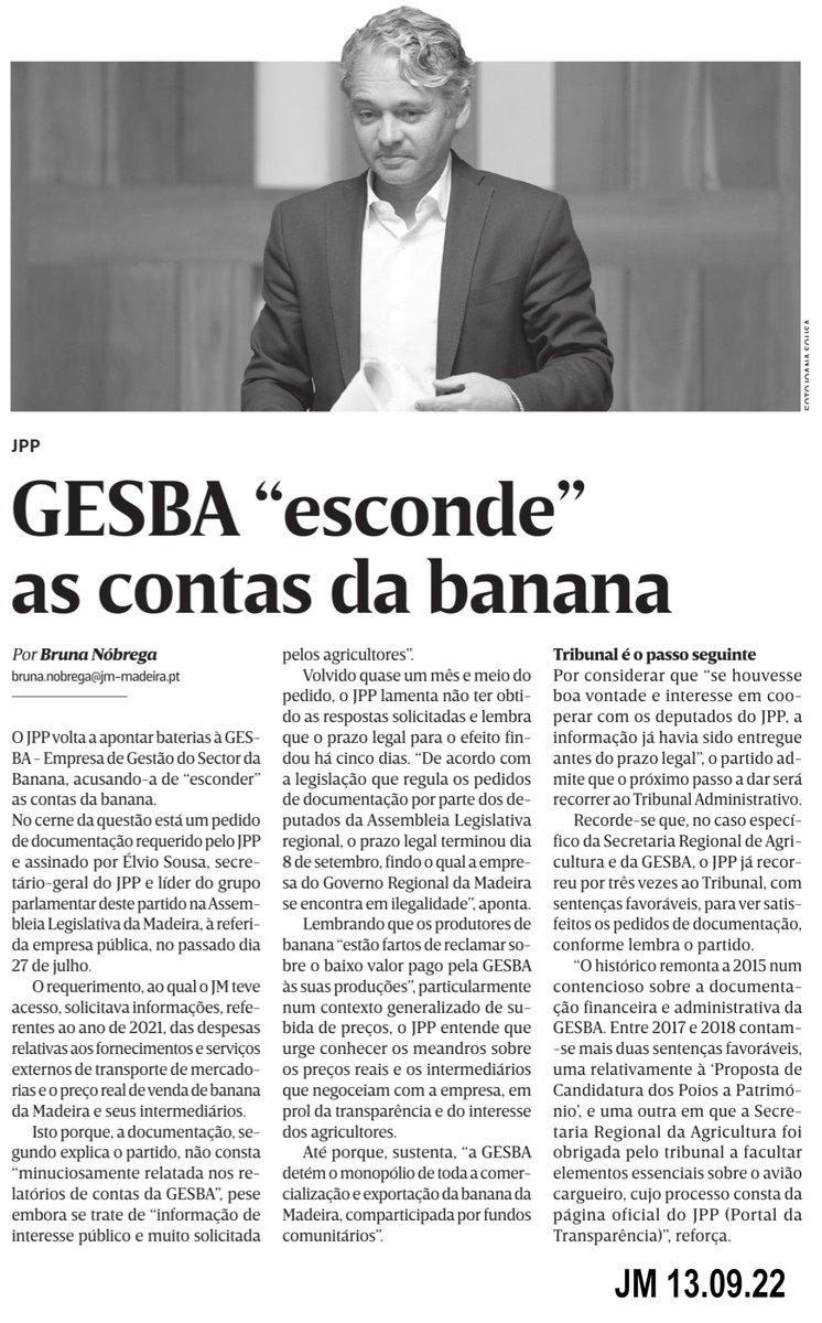 MovimentoJPP's tweet photo. 🍌 BANANA || GESBA "esconde" as contas da banana.

Após incumprimento por parte da empresa pública, em entregar a documentação solicitada, ultrapassado o prazo legal, o JPP admite recorrer para o Tribunal Administrativo.

Fonte: JM

#JPP #JuntosPeloPovo #Juntos #Banana #GESBA https://t.co/BYARhWrLXC